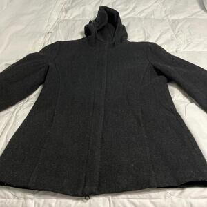 Vintage GAP Women’s Black Full Zip Wool Hooded Coat Quilt Lined Sz M EUC
